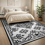 Ornate Black White Persian No. 7 Area Rug