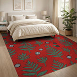 Red Fern Leaf Berry Pod Area Rug