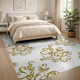 Elegant Gold Arabesque Pattern Area Rug