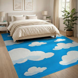 ODIKA Pixel Cloud Sky Blue Washable Area Rug - Retro 8-Bit Low Pile Non-Slip Carpet