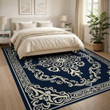 Navy Ornate Medallion Area Rug