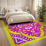 Vibrant Pink Mandala Persian Area Rug on Yellow