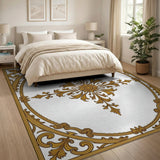 Gold and Silver Traditional Persian Ornate Gold Floral Medallion Area Rug