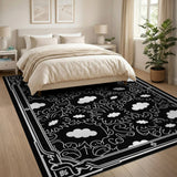 Ornate Black White Floral Clouds Area Rug