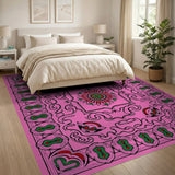 Vibrant Pink Persian Area Rug with Floral Medallion
