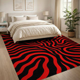 Red Bold Red Black Wavy Abstract Area Rug