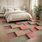 3D Geometric Cube Area Rug in Pink Orange Green