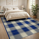 Navy Blue Plaid Farmhouse Area Rug