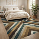 Teal Tan Chevron Geometric Area Rug