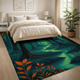 Misty Teal Forest Stream Area Rug
