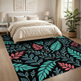 Teal Pink Fern Leaf Pattern Area Rug