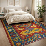 Bold Red Geometric Southwestern Area Rug
