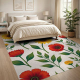 Vibrant Sunflower Poppy Floral Area Rug