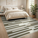 Neutral Beige Striped Geometric Area Rug