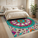 Vibrant Mandala Area Rug in Teal Pink Orange