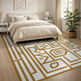Intricate Gold Maze Line Art Area Rug