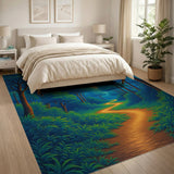 Sunset Forest Path Blue Teal Area Rug