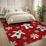 Festive Gingerbread Men Snowflakes Red Area Rug