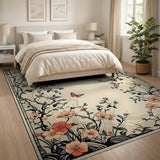 Vintage Peach Blossom Butterfly Floral Rug