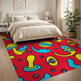 Vibrant Red Mushroom Abstract Area Rug