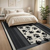 Pixelated Black Paw Print Area Rug