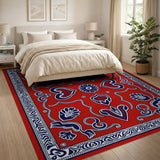 ODIKA Red & Blue Bohemian Medallion Washable Area Rug, Low Pile Non-Slip Traditional Living Room Carpet