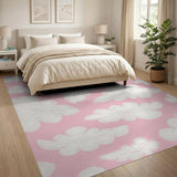 Whimsical White Clouds on Pink Area Rug