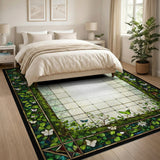 ODIKA Stained Glass Butterfly Garden Washable Area Rug, Low Pile Non-Slip Carpet