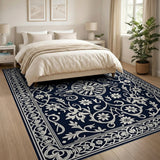 Ornate Navy Floral Damask Area Rug
