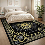 Ornate Black Gold Starburst Persian Rug