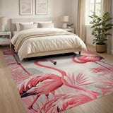 Vibrant Pink Flamingos Leaf Area Rug