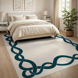 Teal Braided Interlock Border Area Rug