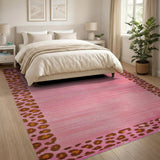 Pink Hot Pink Leopard Print Border Area Rug