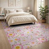 Floral Vintage Pink Pink Daisy Floral Vintage Area Rug