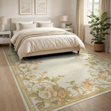 Elegant Cream Peony Floral Border Rug