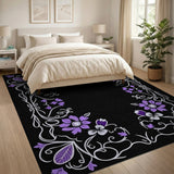 Ornate Purple Floral Frame Area Rug