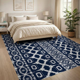 Navy Blue Geometric Moroccan Trellis Area Rug