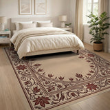 Traditional Persian Beige and Neutral Ornate Floral Border Beige Area Rug