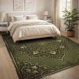 Emerald Green Persian Mandala Rug with Gold Ornaments