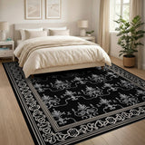 Elegant Black Persian Leaf Motif Area Rug