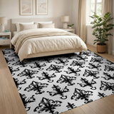 Elegant Black Fleur-de-Lis Damask Area Rug