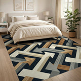 Modern Grey Arrow Maze Geometric Rug