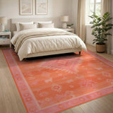 Orange Southwestern Area Rug with Deer Motifs