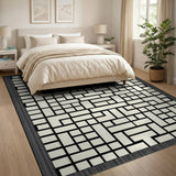 Black White Geometric Maze No. 10 Area Rug