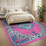 Traditional Persian Ornate Pink Mandala Area Rug