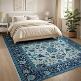Blue Ivory Persian Floral Area Rug