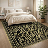Intricate Black Gold Geometric Persian Rug
