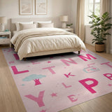 Playful Pink Alphabet Kids Cartoon Area Rug