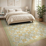 Vintage Yellow Floral Cream Area Rug