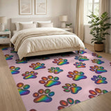 Rainbow Paw Print Pink Kids Area Rug